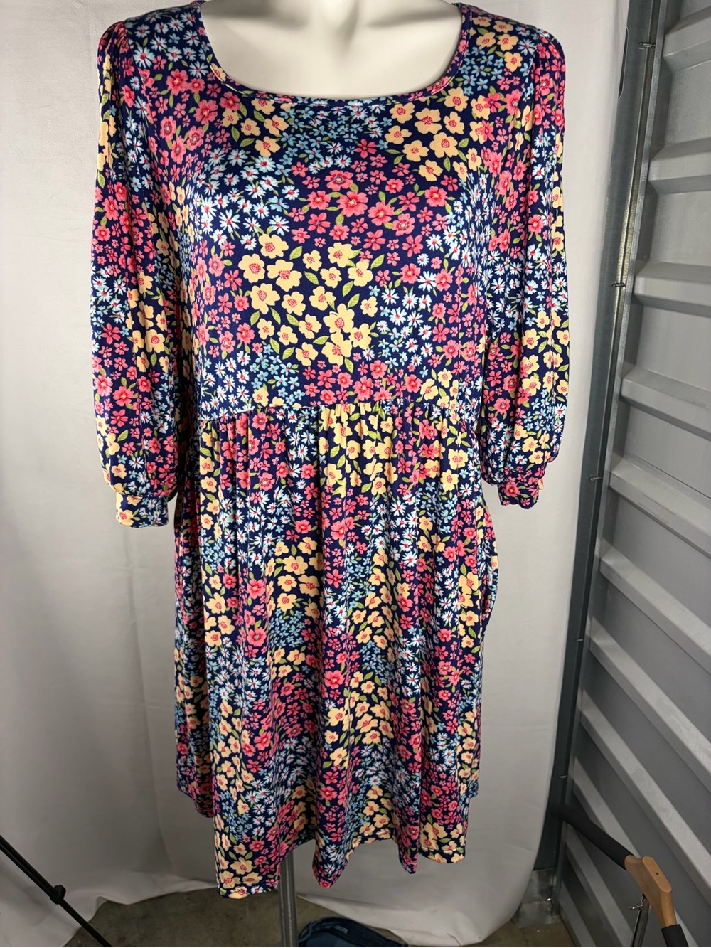 Navy Multi Floral Scoop-Neck Midi Dress